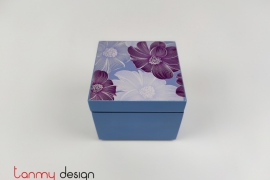 Blue square lacquer box with Gerbera flower pattern 8*H6 cm 